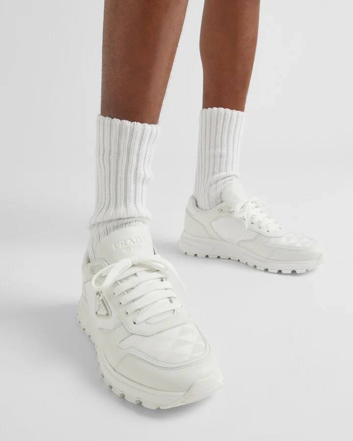 Leather and Re-Nylon high-top sneakers - Image 3