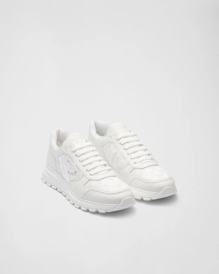 Leather and Re-Nylon high-top sneakers
