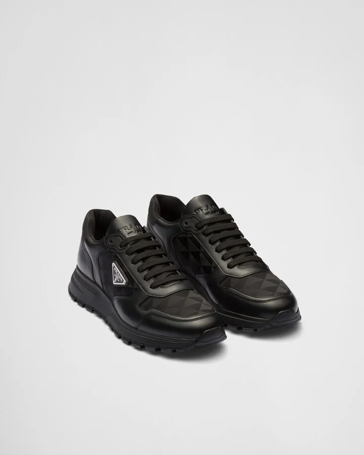 Leather and Re-Nylon high-top sneakers