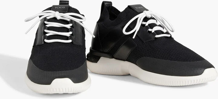 Leather and stretch-knit sneakers - Image 2