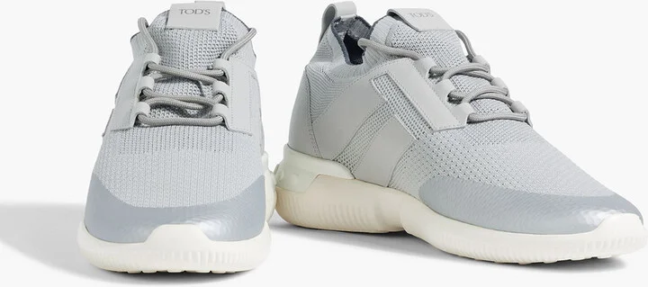 Leather and stretch-knit sneakers - Image 5
