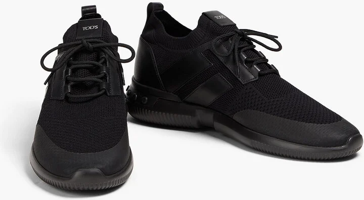 Leather and stretch-knit sneakers - Image 8