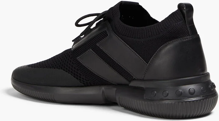 Leather and stretch-knit sneakers - Image 9