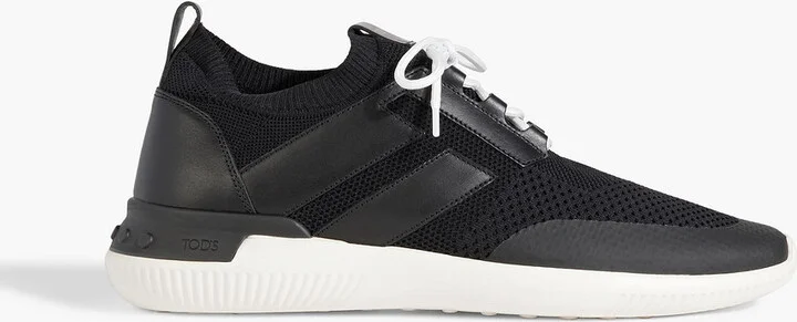 Leather and stretch-knit sneakers