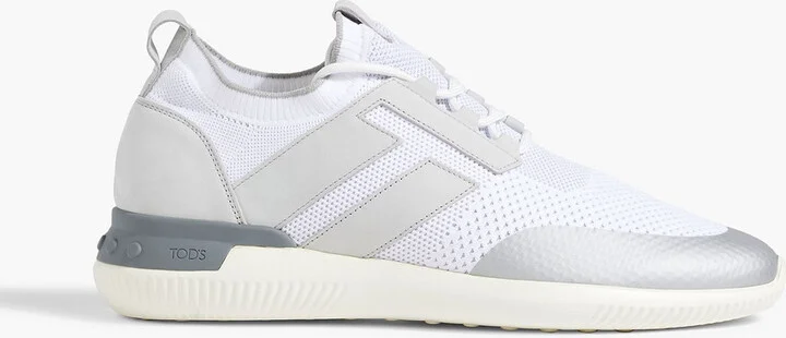 Leather and stretch-knit sneakers