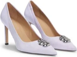 Leather and suede pumps with Double B monogram trim- Purple Women's Pumps size 10