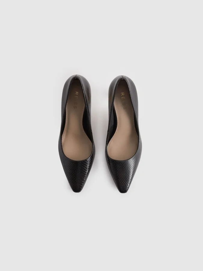 Leather Angled Heel Court Shoes - Image 3