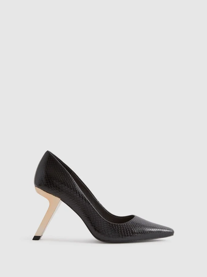 Leather Angled Heel Court Shoes