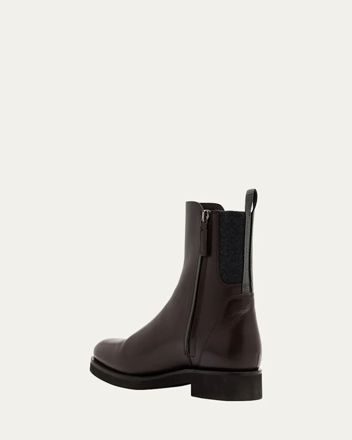 Leather Ankle Booties with Monili Pull Tab - Image 3