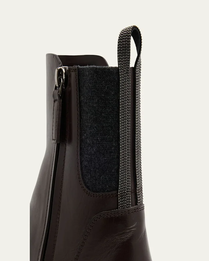 Leather Ankle Booties with Monili Pull Tab - Image 6