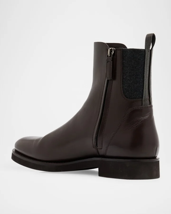 Leather Ankle Booties with Monili Pull Tab - Image 2