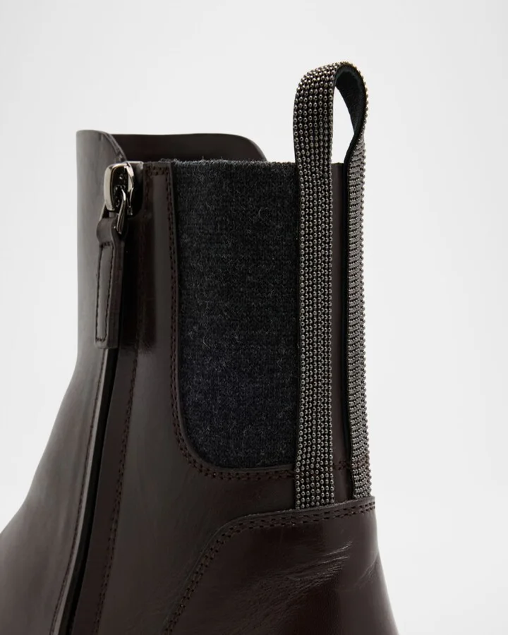 Leather Ankle Booties with Monili Pull Tab - Image 3