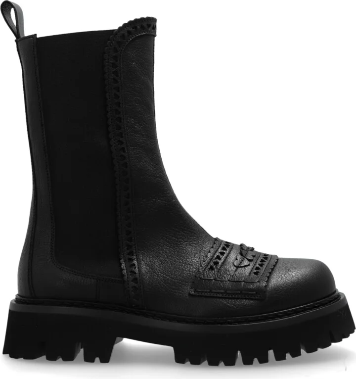 Leather Ankle Boots, , - Black