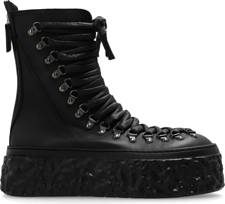 Leather Ankle Boots, , - Black