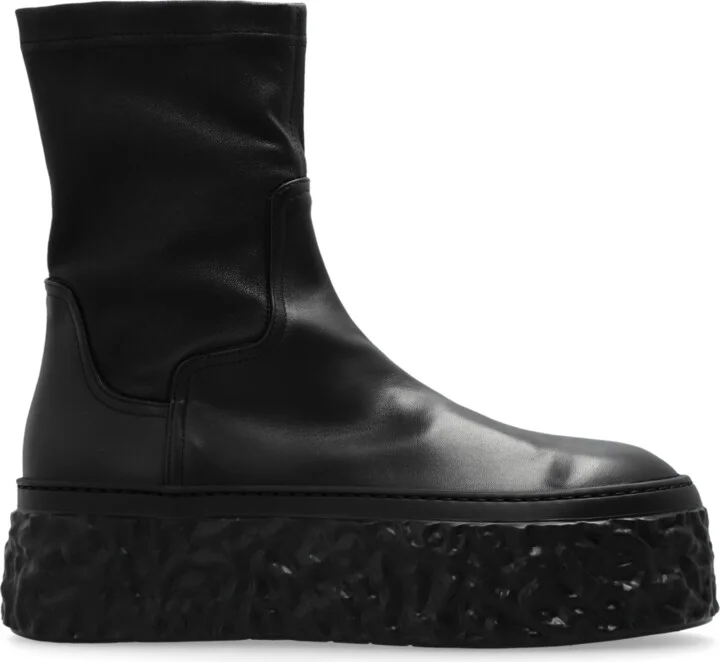 Leather Ankle Boots, , - Black