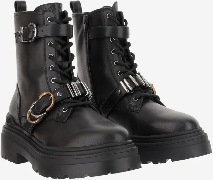 Leather Ankle Boots With Belt And Logo - Image 2