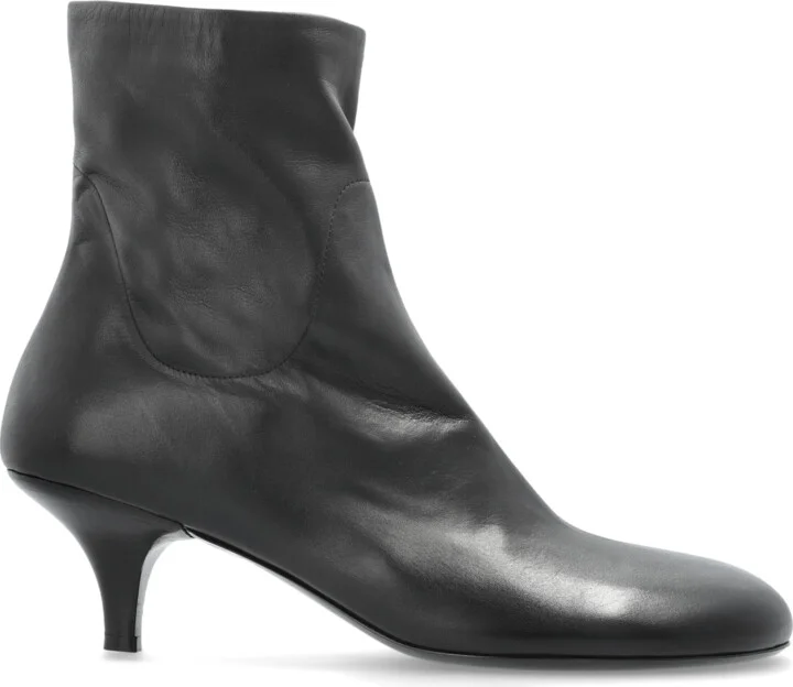 Leather Ankle Boots With Heel, , - Black