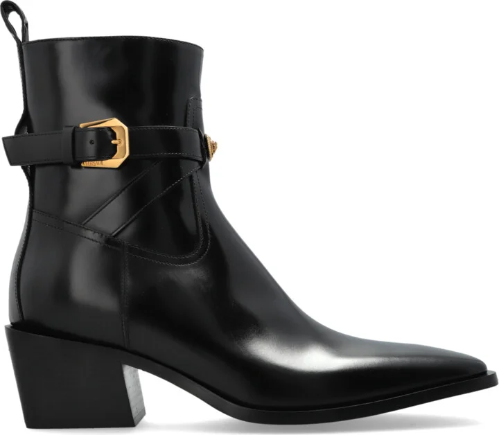 Leather Ankle Boots With Heels, , - Black