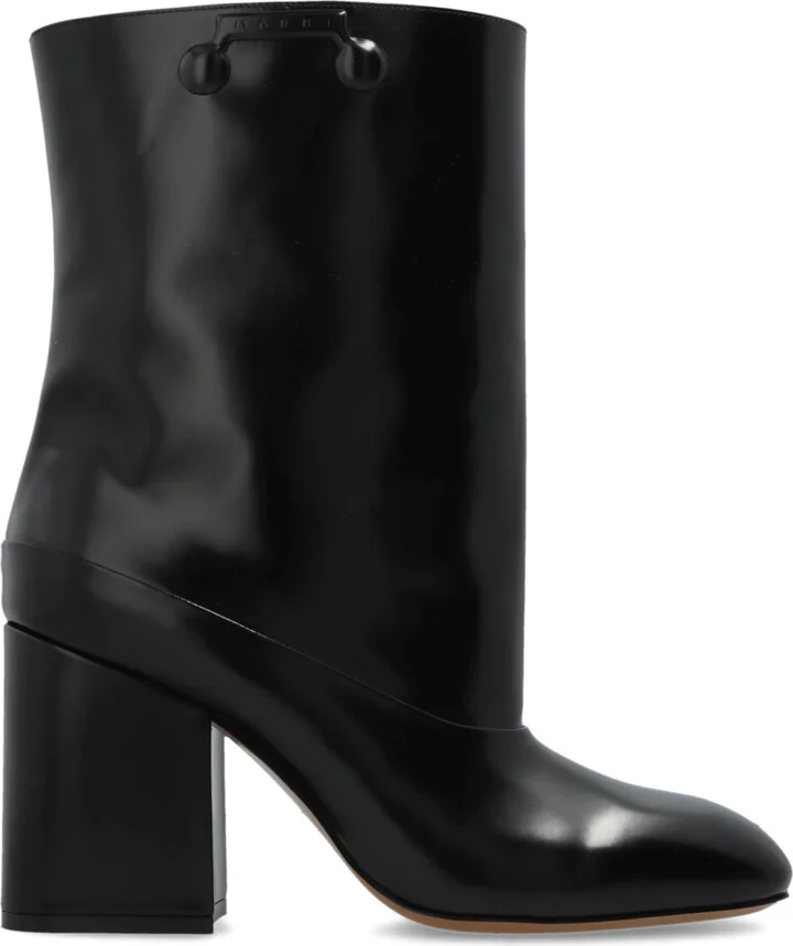 Leather Ankle Boots With Heels, , - Black