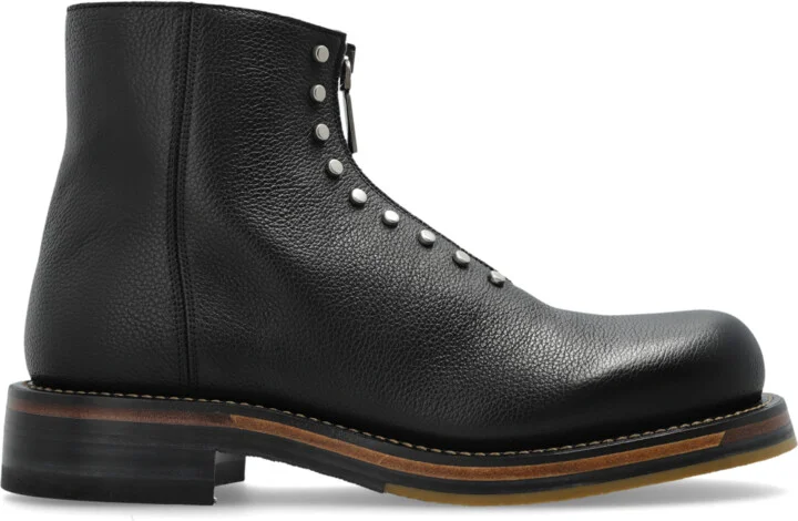 Leather Ankle Boots With Studs, , - Black