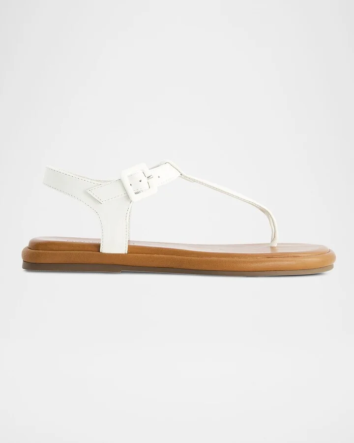 Leather Ankle-Strap Thong Sandals