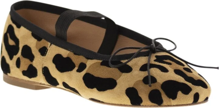 Leather Ballerina With Animal Pattern And Elastic Band - Image 2