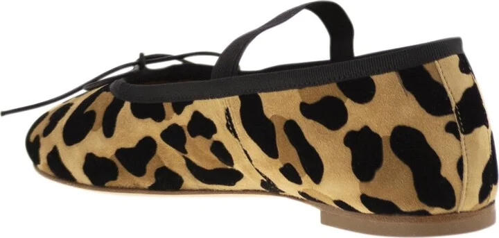 Leather Ballerina With Animal Pattern And Elastic Band - Image 3