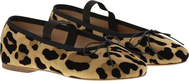Leather Ballerina With Animal Pattern And Elastic Band - Image 4