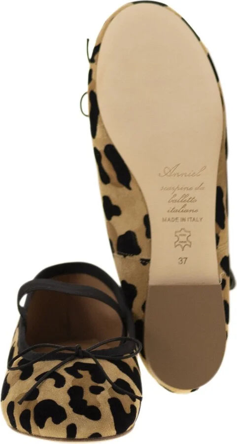 Leather Ballerina With Animal Pattern And Elastic Band - Image 5