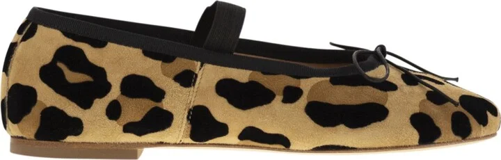 Leather Ballerina With Animal Pattern And Elastic Band