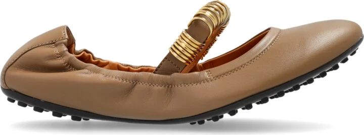 Leather Ballerinas, , - Beige