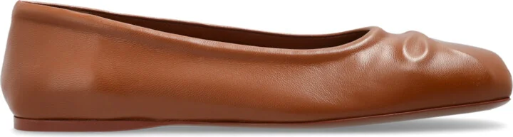 Leather Ballerinas, , - Brown