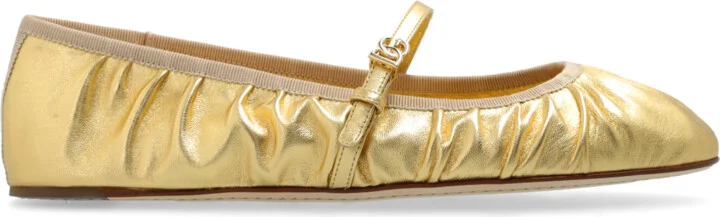 Leather Ballerinas, , - Gold