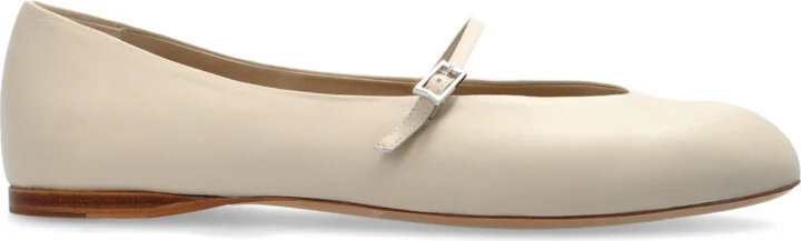 Leather Ballet Flats, , - Beige