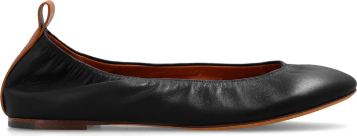 Leather Ballet Flats, , - Black