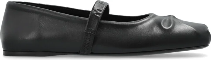 Leather Ballet Flats, , - Black