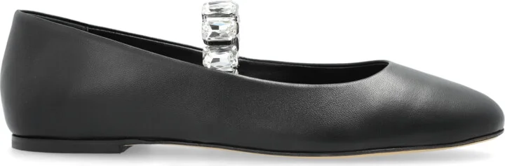 Leather Ballet Flats, , - Black