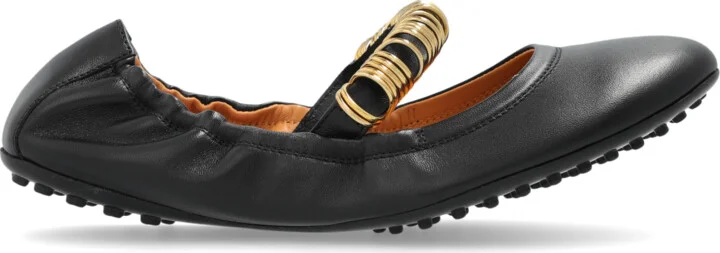 Leather Ballet Flats, , - Black
