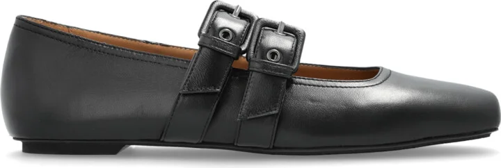 Leather Ballet Flats, , - Black