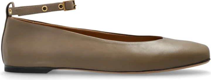 Leather Ballet Flats, , - Brown