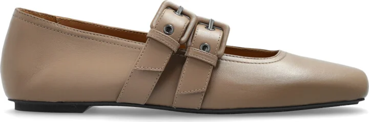 Leather Ballet Flats, , - Brown