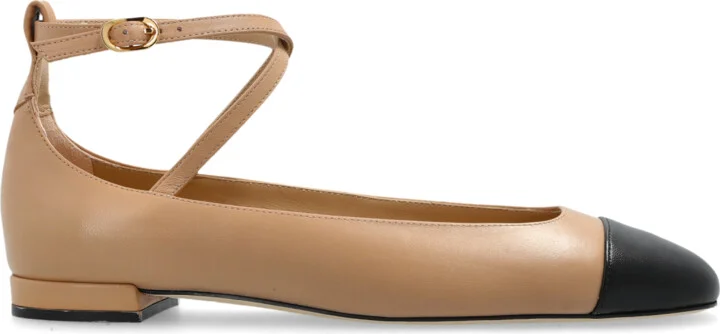 Leather Ballet Flats Eden Strap, , - Beige