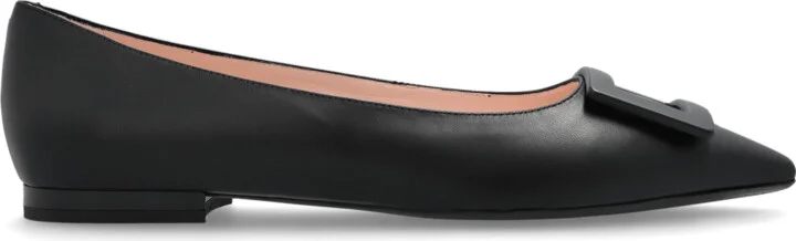 Leather Ballet Flats `Gommettine`, , - Black