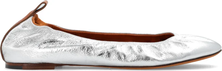 Leather Ballet Flats, , - Silver