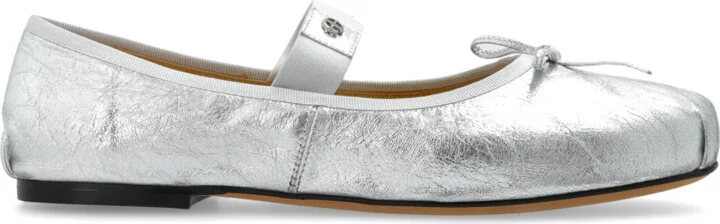 Leather Ballet Flats, , - Silver