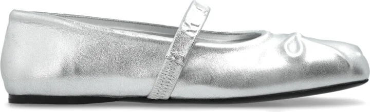 Leather Ballet Flats, , - Silver