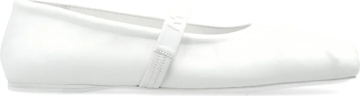 Leather Ballet Flats, , - White