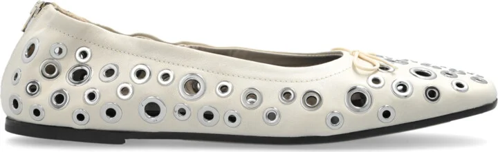 Leather Ballet Flats, , - White