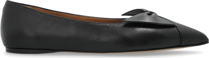 Leather Ballet Flats With A Bow, , - Black