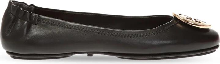 Leather Ballet Flats With Logo, , - Black